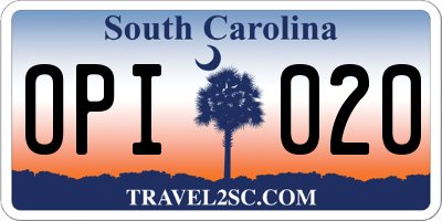 SC license plate OPI020