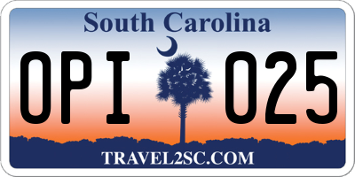 SC license plate OPI025