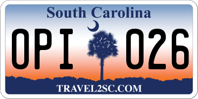SC license plate OPI026