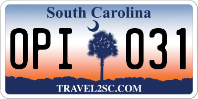 SC license plate OPI031