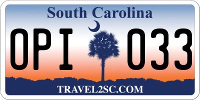 SC license plate OPI033