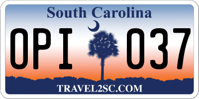SC license plate OPI037