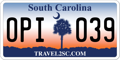 SC license plate OPI039