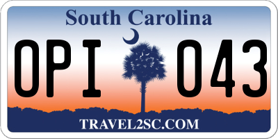 SC license plate OPI043