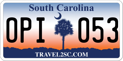 SC license plate OPI053