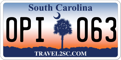 SC license plate OPI063