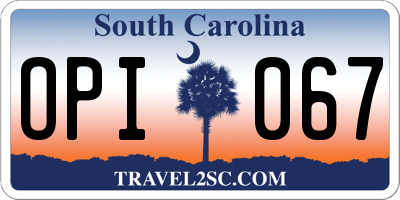 SC license plate OPI067
