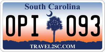 SC license plate OPI093
