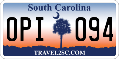 SC license plate OPI094