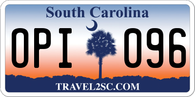 SC license plate OPI096