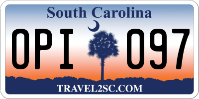 SC license plate OPI097