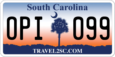 SC license plate OPI099