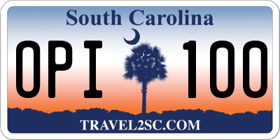 SC license plate OPI100