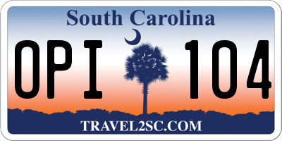 SC license plate OPI104