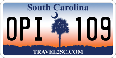 SC license plate OPI109