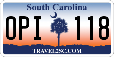SC license plate OPI118