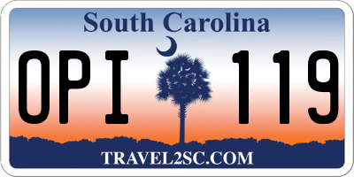 SC license plate OPI119