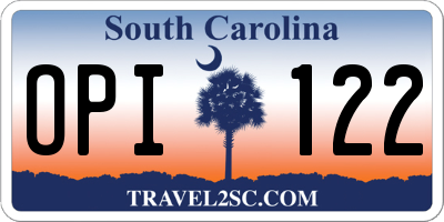 SC license plate OPI122