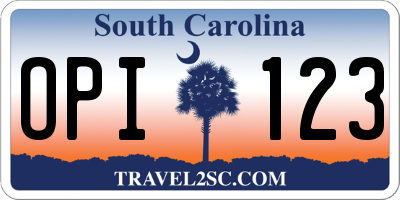 SC license plate OPI123