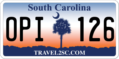 SC license plate OPI126