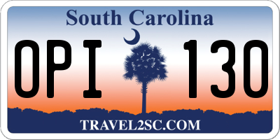 SC license plate OPI130