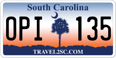 SC license plate OPI135