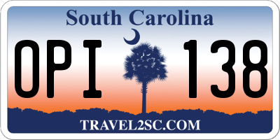 SC license plate OPI138