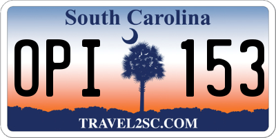 SC license plate OPI153
