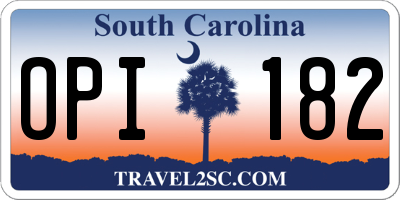 SC license plate OPI182