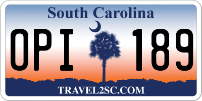 SC license plate OPI189