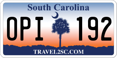 SC license plate OPI192