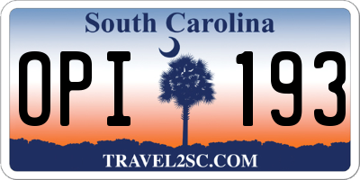 SC license plate OPI193