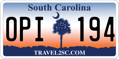 SC license plate OPI194