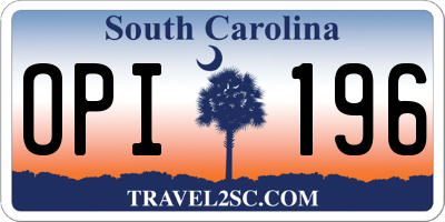 SC license plate OPI196