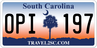 SC license plate OPI197