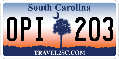 SC license plate OPI203
