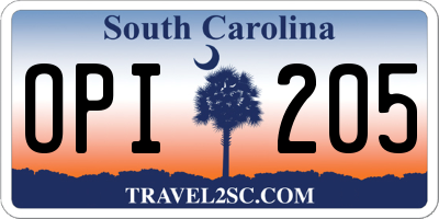 SC license plate OPI205