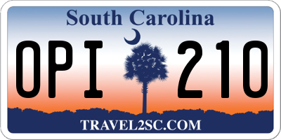 SC license plate OPI210