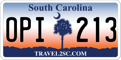 SC license plate OPI213