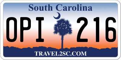 SC license plate OPI216