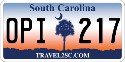 SC license plate OPI217