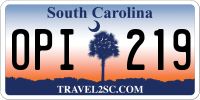 SC license plate OPI219