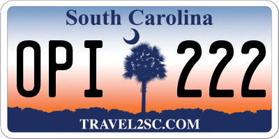 SC license plate OPI222