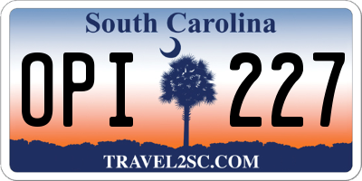 SC license plate OPI227