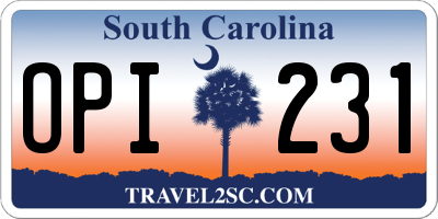 SC license plate OPI231