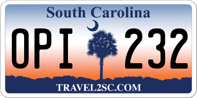 SC license plate OPI232