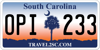 SC license plate OPI233
