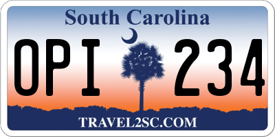 SC license plate OPI234