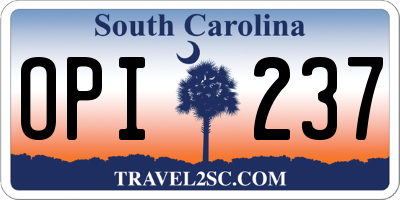 SC license plate OPI237