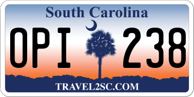 SC license plate OPI238